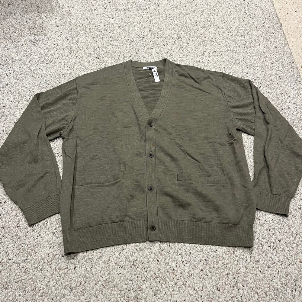 NEW Madewell V Neck Cardigan In Slub Knit Cotton Mens XL Green Classic Preppy